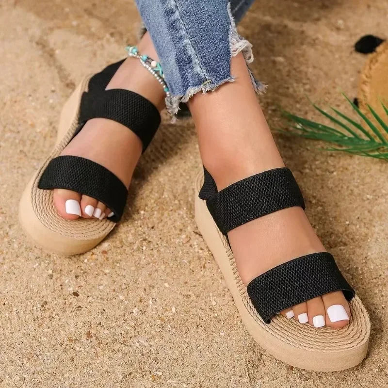 Women's fashion trend anti-slip wear-resistant pure black belt soft soled high-heeled sandals shoes for women