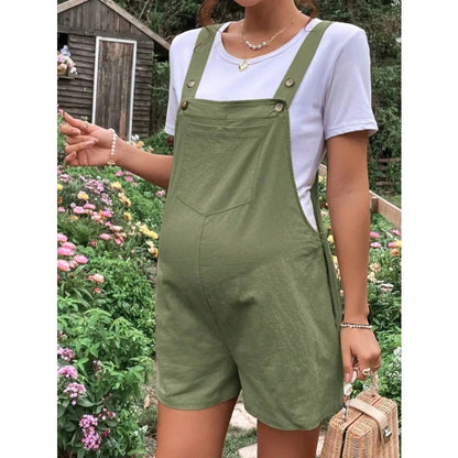 Maternity Jumpsuits Knee-length Plus Size Summer Fashion Pregnant Woman Rompers Solid Color Pregnancy Overalls Cotton Clothes