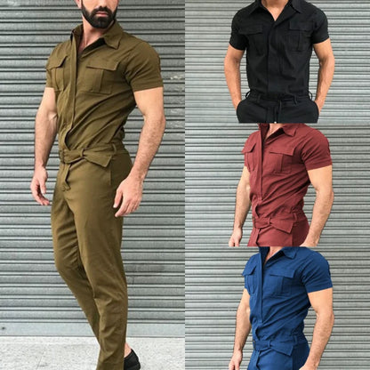 Male's Clothing T-shirt Men's Work Suit Men Clothes Shirts 2023 Jumpsuit Casual Belt Jumpsuits