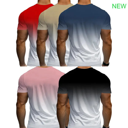 5 men's sports T-shirts, cool gradient 3D printed quick dry short sleeve fitness T-shirt, everyday casual sports top T-shirt