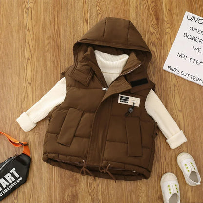 Children Hooded Down Vests Boys Girls Autumn Winter Waistcoat Kids Fashion Casual Jackets Teenager Trend Clothing Coats 4-10Y