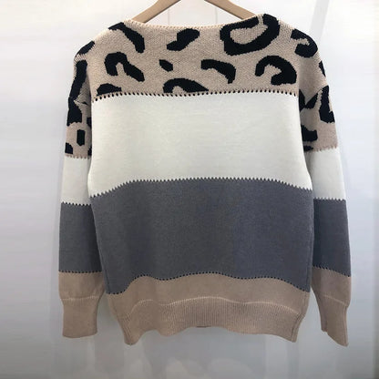 Leopard Women's Sweater Fashion Long Sleeve Tops Knitted Pullovers Pink Knitwears Autumn Winter Clothes For Women 2024