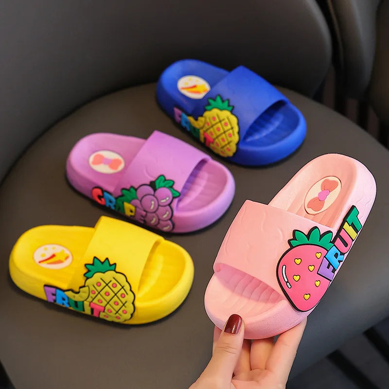 Girls Slippers Summer Cartoon Fruit Kids Shoes Non-slip Platform Slides Baby Boys Bathroom Flip Flops Comfortable Home Slippers