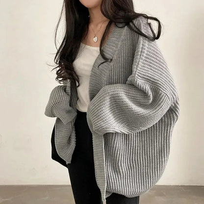 Zoki Harajuku Oversize Cardigan Sweater Women Casual Loose Lazy Wind Korean Tops Vintage Long Sleeve Lady Simple Design Cardigan