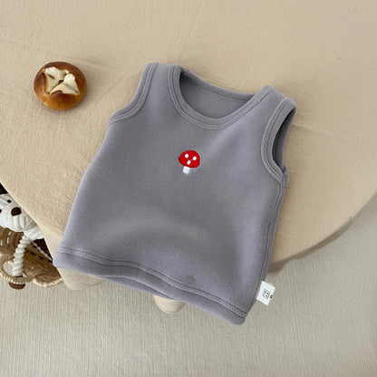 Ins Autumn Winter Boy Girl Baby Cartoon Warm Sleeveless Vest Children Embroidery Fleece Thick Tops Kid Fashion Cotton Waistcoat