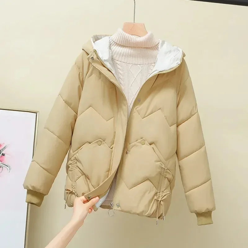 2023 New Fashion Korean Loose Autumn Winter Parkas Women Short Overcoat Thick Hooded Cotton Padded Jackets Coats Female Outwear