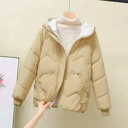 2023 New Fashion Korean Loose Autumn Winter Parkas Women Short Overcoat Thick Hooded Cotton Padded Jackets Coats Female Outwear