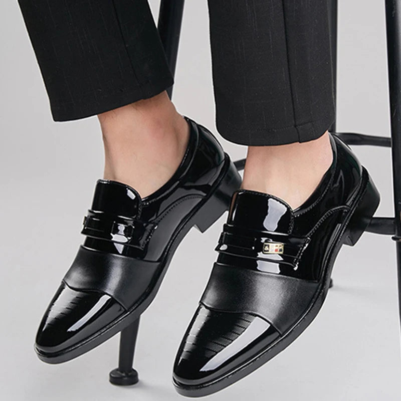 Men's Black PU Leather Shoes Formal Oxfords Slip On Dress Shoes Business Casual Office Work Wedding Plus Size 38-48