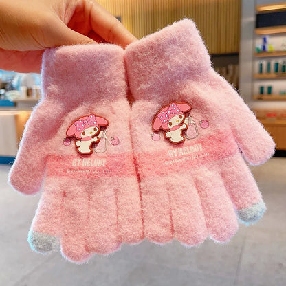 Kawaii Sanrio Hello Kitty Gloves Kuromi My Melody Cold-Proof Winter Finger Gloves Plush Screen Touch Warm Children Toddler Gifts