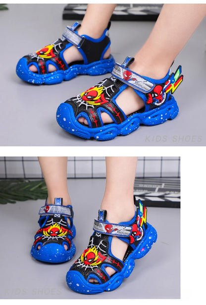 Disney LED Sport Sandals Summer Cartoon Spiderman Sandals for Boys Casual Beach Shoe Soft Sole Kids Shoes