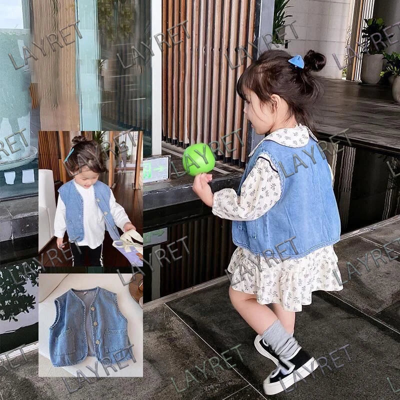 Fashionable Casual Waistcoat Kids Blue Denim Vest for Boys and Girls  Age 1-8 Years Sleeveless Spring Autumn Versatile Jacket