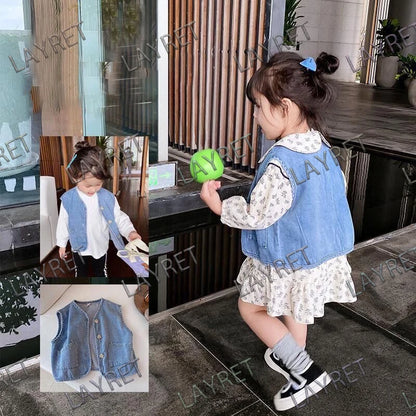 Fashionable Casual Waistcoat Kids Blue Denim Vest for Boys and Girls  Age 1-8 Years Sleeveless Spring Autumn Versatile Jacket