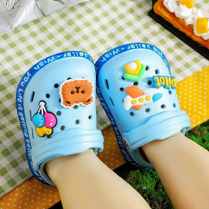 Summer Kids Sandals Children Hole Shoes Slippers Soft Non-slip Cartoon DIY Design Beach Sandy Slipper Shoe for Boys Girls