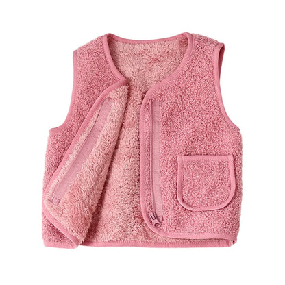 Winter Lambswool Children's Vest Waistcoat Baby Keep Warm Coat Autumn Winter Clothes Kids Boys Girls V Neck Solid Outerwear