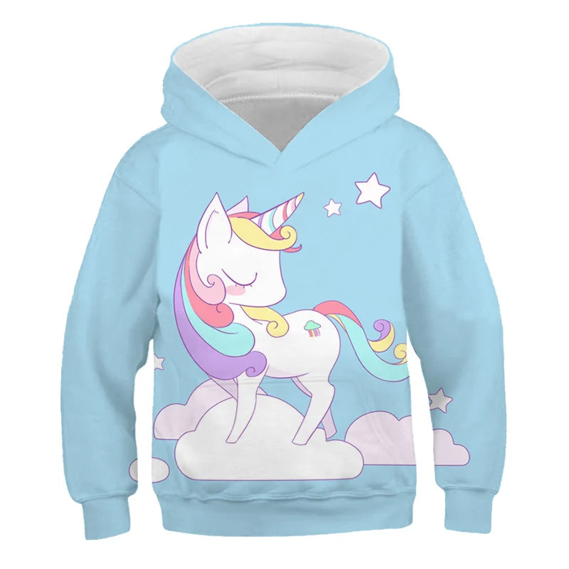 2024 Baby Kids Boys Girls Unicorn Hoodies Clothing Spring Autumn Fashion Cute Hooded Tops Children's Cartoon Casual Sweatshirts