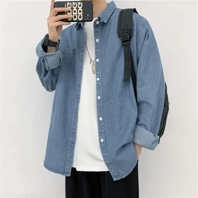 2024 Spring and Summer Fashion Minimalist Retro Hong Kong Style Loose Casual Oversize Versatile Workwear Denim Jacket for Men