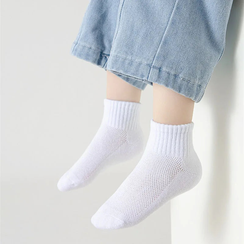 5 Pairs/Lot Summer New Children Cotton Socks Fashion Mesh Black White Gray For 1-12 Years Kids Teen Student Baby Girl Boy Socks