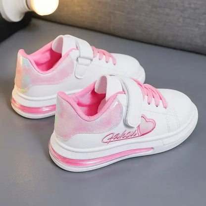 Children's Sneakers 2024 New Girls Love Embroidery Casual Shoes Fashion Leather Kids School Running Sports Shoes Soft Hook Loop