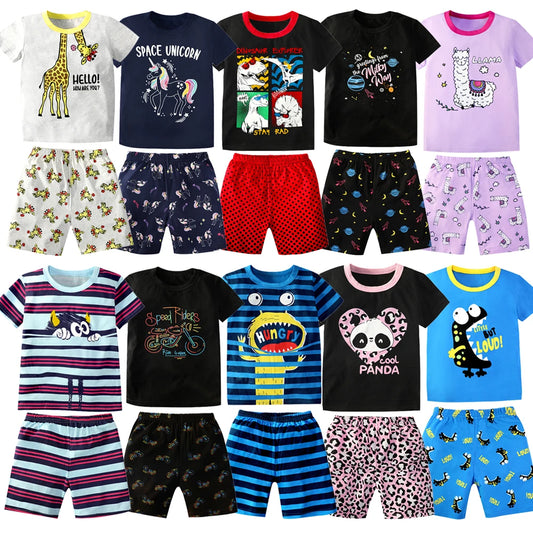 Summer Boy Monster Clothes Sets Children Space Unicorn Pajamas Kids Dinosaur Sleepwear Girls Giraffe Homewear Baby Panda Pijama