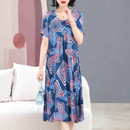 Summer Dresses O-neck Print Long Dress Short Sleeve Women Long Dresses Bohemian cotton style Loose Dresses Women Clothing