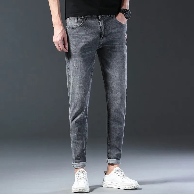 New Denim Jeans Men Slim Fashion Brand Stretch Fashion Daily Cool Grey Black Brand Classic Pants For Male