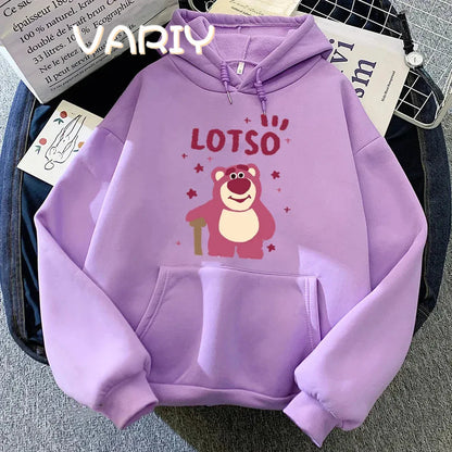 Winter Fashion Womens Hoodie Lotso Print Pullover Streetwear Hoodies Women Strawberry Bear Fleece Harajuku Y2K Sweatshirts Tops