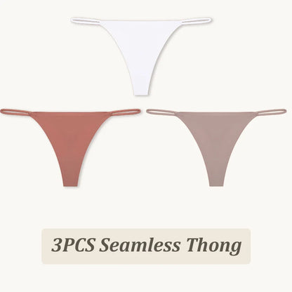 3PCS Seamless Thong Women Thin Strap Low Waist High Flexibility Panties Sexy Underwear Ladies Briefs T-back Comfortable Women