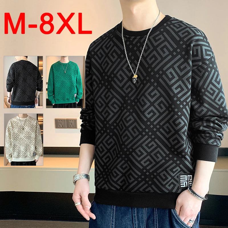 Plus Size Sweatshirt Men Oversize Pullovers Round Neck Long Sleeve Printed Casual Loose Tops Big Size Clothing 135kg 6XL 7XL 8XL