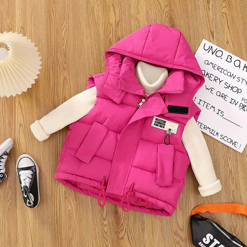 Children Hooded Down Vests Boys Girls Autumn Winter Waistcoat Kids Fashion Casual Jackets Teenager Trend Clothing Coats 4-10Y