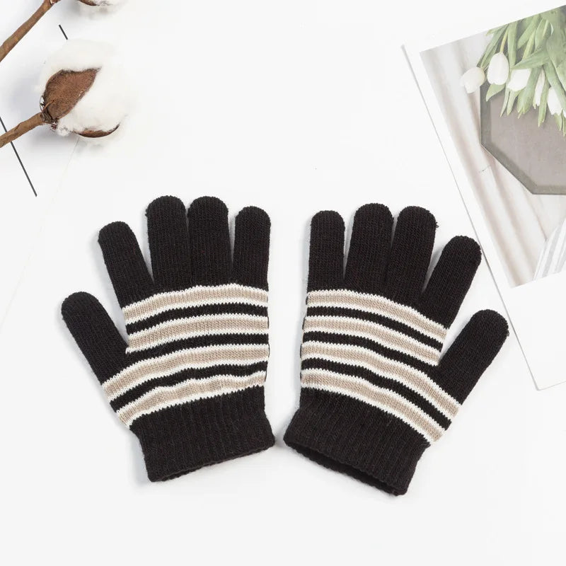 Fashion Striped Gloves Kids Winter Unisex Boys Girl Thick Warm Children Full Finger Mittens Glove For 4-7 Years