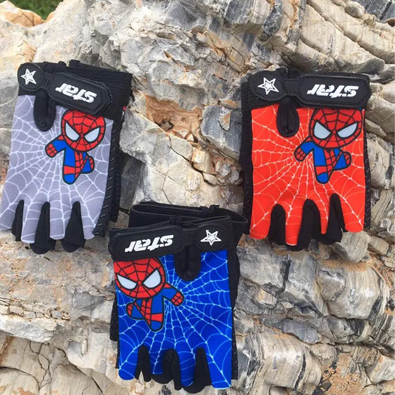 Kids Bike Gloves Half Finger Sport Running Overlock Sewing Anti-Slip Stretch Cycling Boy Girl Gloves For Childre Cartoon For Boy