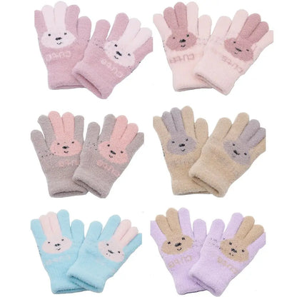 4-10 Years Children Girl Gloves Knitted Winter Boy Full Finger Wool Gloves Baby Girls Cute Rabbit Warm Soft Knitted Kids Gloves