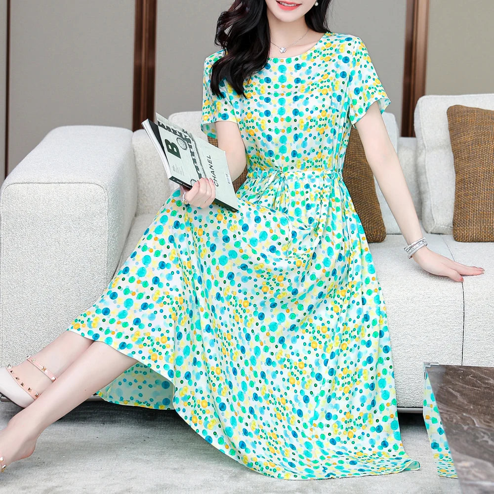 Summer women short sleeve dresses print vintage o-neck Beach Dress Sundress Vestidos dress