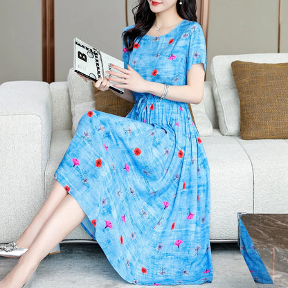 Summer women short sleeve dresses print vintage o-neck Beach Dress Sundress Vestidos dress