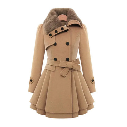 New 2016 Women's Woolen Jacket Long Slimming Smoothing Overcoat Double Row Buttoned Narrow Fit European And American Style