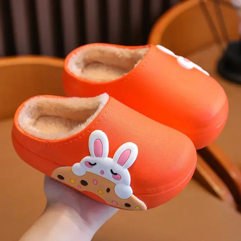 Winter Cartoon Children's Slippers Non-Slip Sole Cotton Shoes Boys Girls Waterproof Indoor Kids Shoes Plush Warm Home Slippers