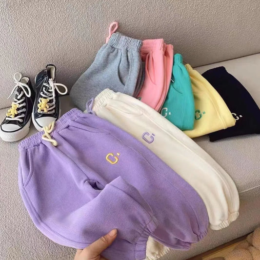 Autumn Children Girls fleece Pants Elastic Waist Letter Embroidery plus velvet Kid Baby Girls Jogger Pants Toddler Girls Pants