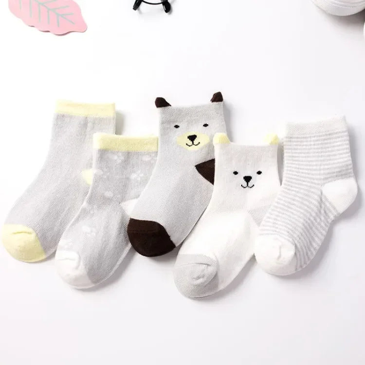 5Pairs Baby Socks Newborn Baby Boy Socks 0-1-3-7Y Kids Pure Cotton Animal Design Fadeless Soft Children's Socks for Girls