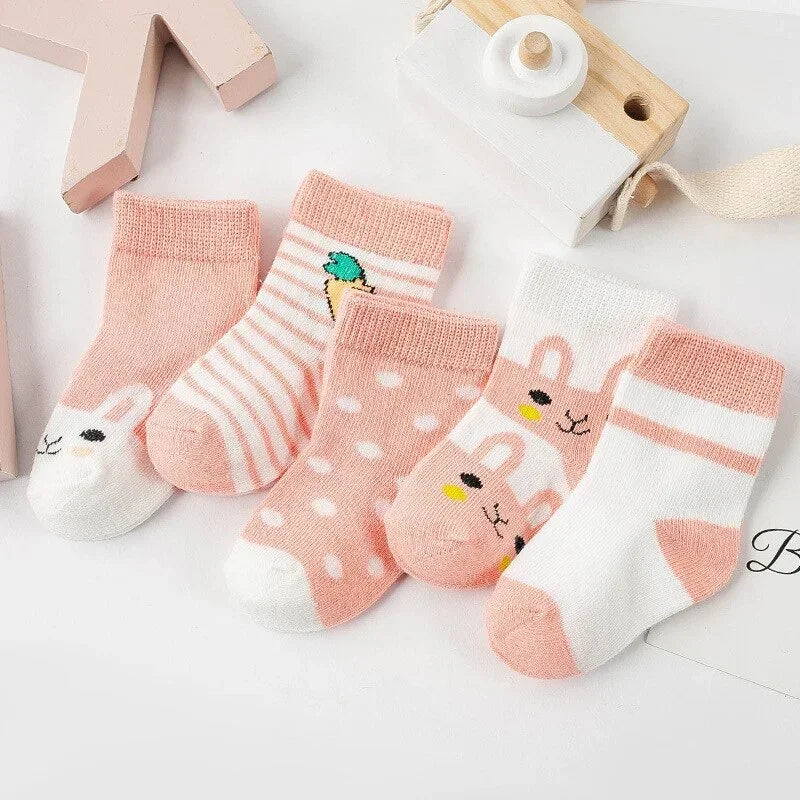 5Pairs Baby Socks Newborn Baby Boy Socks 0-1-3-7Y Kids Pure Cotton Animal Design Fadeless Soft Children's Socks for Girls