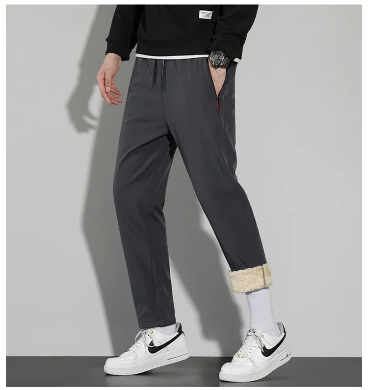 Men's Winter Fleece Pants Thick Warm New Casual Drawstring Lamb Fleece Sweatpants High Quality Zipper Pocket Jogging Sweatpant