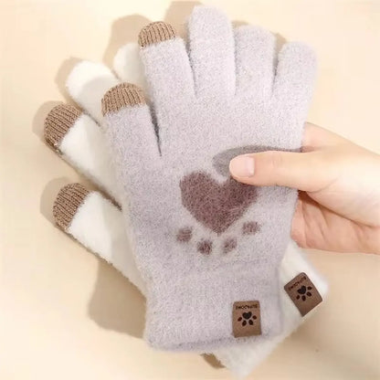 Winter Cat Paw Gloves Warm Mittens Fashion Mobile Phone Touchscreen Knitted Gloves Thick Women Soft Fluffy Full Fingers Gloves