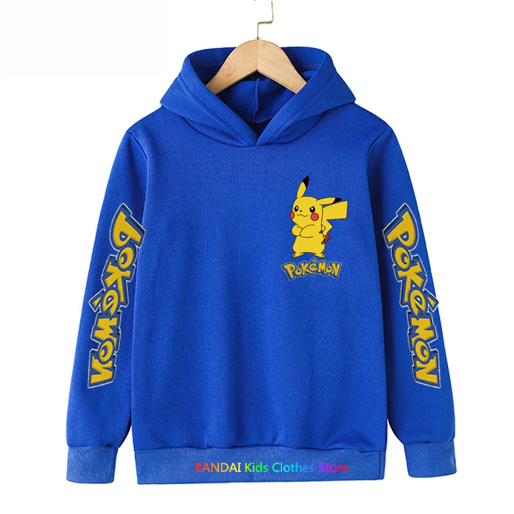 Kids Baby Boy Cute Pikachu Hoodies Anime Pokemon Cartoon Boys Girls Sweatshirts Spring and AutumnThin Coats Children's Hooded