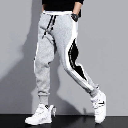 Autumn Men's Wide Loose Casual Pants Mens Patchwork Nine-point Sports  Elastic Rope Breathable Tie-foot Trousers