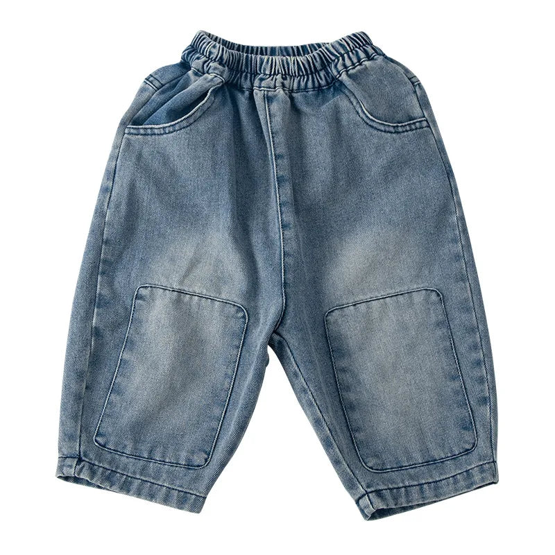 Children's Soft Jeans Korean Version Loose Fitting Boy and Girls Casual Patch Pants 2024 New Spring and Autumn Baby Trousers