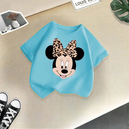 Disney Mickey Minnie Cartoon Printed Boys Girls Street Cotton T-shirt Baby Comfort Crewneck short sleeve top T-shirt top