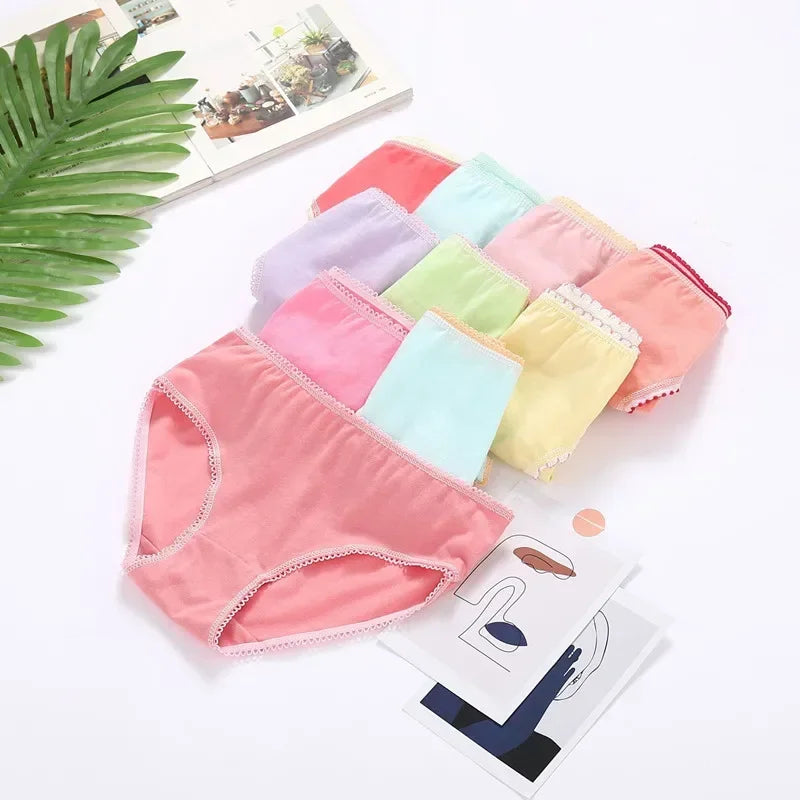 6Pcs/Lot Random Color Girls Solid Briefs Panties Kids Underwear  Cotton 1-12years