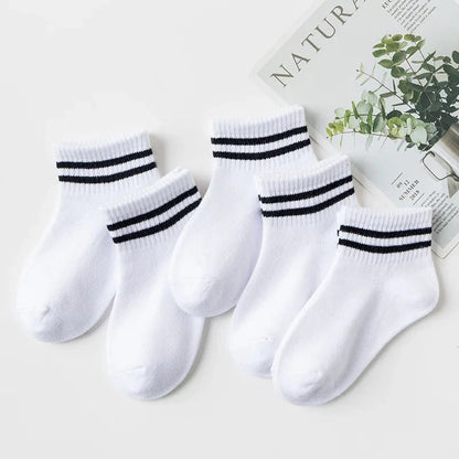 5 Pairs Spring Children Socks 100% Cotton Kids Fashion Black White Pink Student Baby Girl Boy Sports Short Socks For 1-12 Years