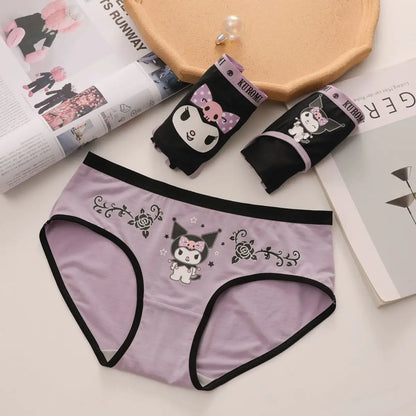 3Pcs/set Kawaii Kuromi Underwear Anime Sanrio Cinnamoroll My Melody Cute Girl Pure Cotton Antibacterial Lace Underpants Briefs