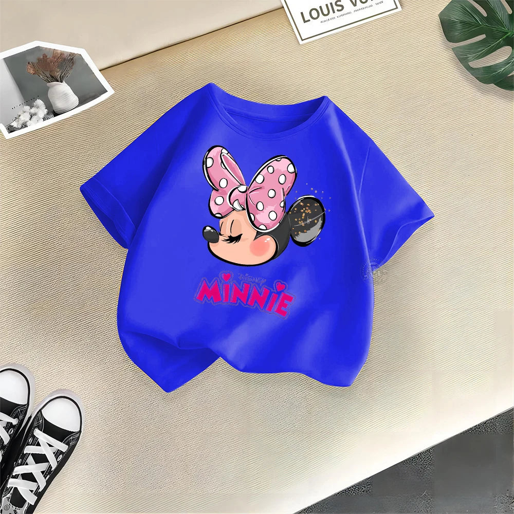 Disney Mickey Minnie Cartoon Printed Boys Girls Street Cotton T-shirt Baby Comfort Crewneck short sleeve top T-shirt top