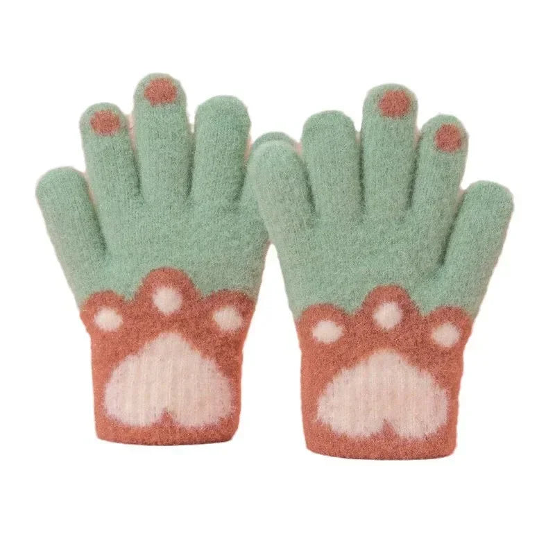 1 Pair Cute Furry Kitten Glove for Kids Boy Girl Fashion Cartoon Cat Paw Children Glove Autumn Winter Thicken Plush Glove